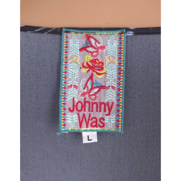 Johnny Was Karmen Velvet Tunic Top Size L Womens Blue Floral Rayon Silk $258 - Picture 8 of 9